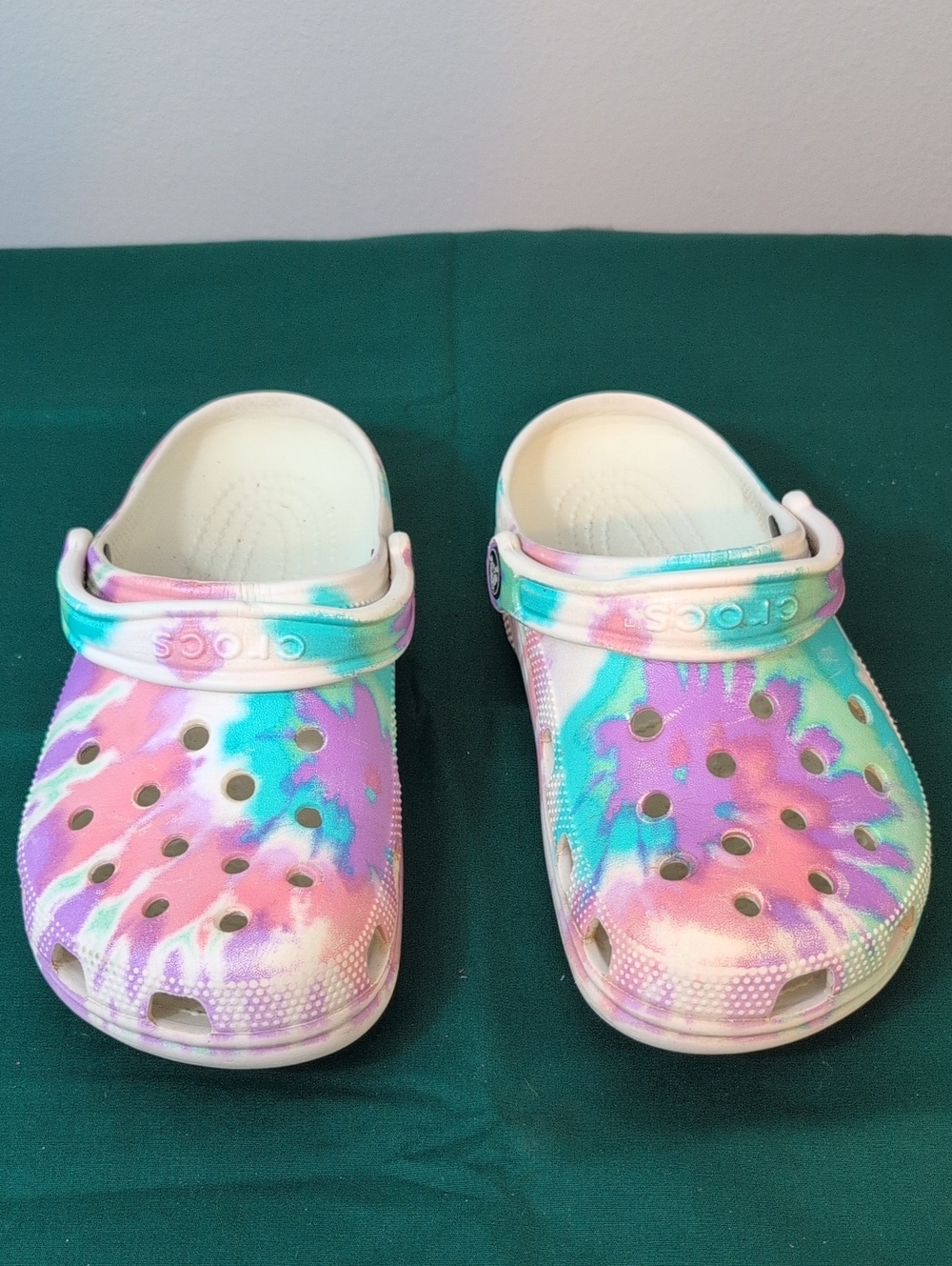 CROCS Woman's Tie-Dye Clogs in Pink, Teal & Purple